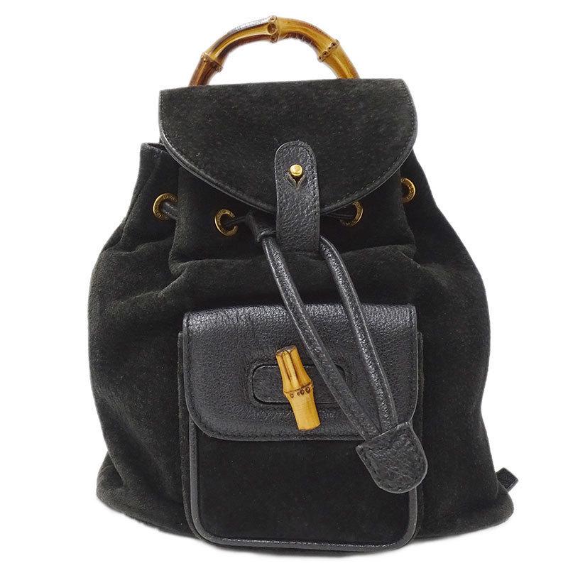 Gucci Bamboo Rucksack Backpack Ladies Suede Black 003 2852 0030 0: Gucci Bamboo Rucksack Backpack Ladies Suede Black 003 2852 0030 0Brand: Gucci Material: Suede Color: Black Size (HxWxD): 24cm x 22cm x 7cm / 9.44'' x 8.66'' x 2.75'' Condition: Used (good) Line: Bambo