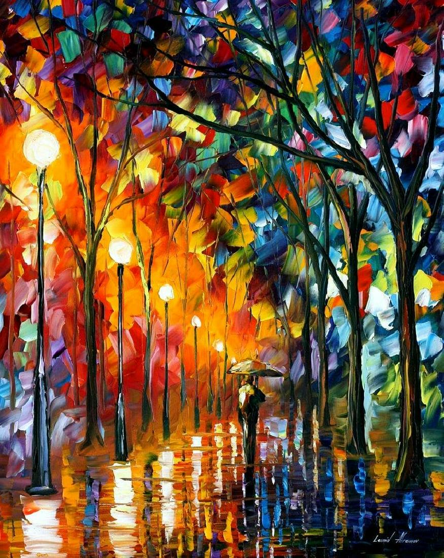 The Stroll Under The Rain - Limited Edition 1/25 by Leonid Afremov: The Stroll Under The Rain - Limited Edition 1/25 by Leonid Afremov Available EXCLUSIVELY through Mynt Auctions, this is a limited edition giclee hand-painted by Leonid Afremov, who sadly passed away i