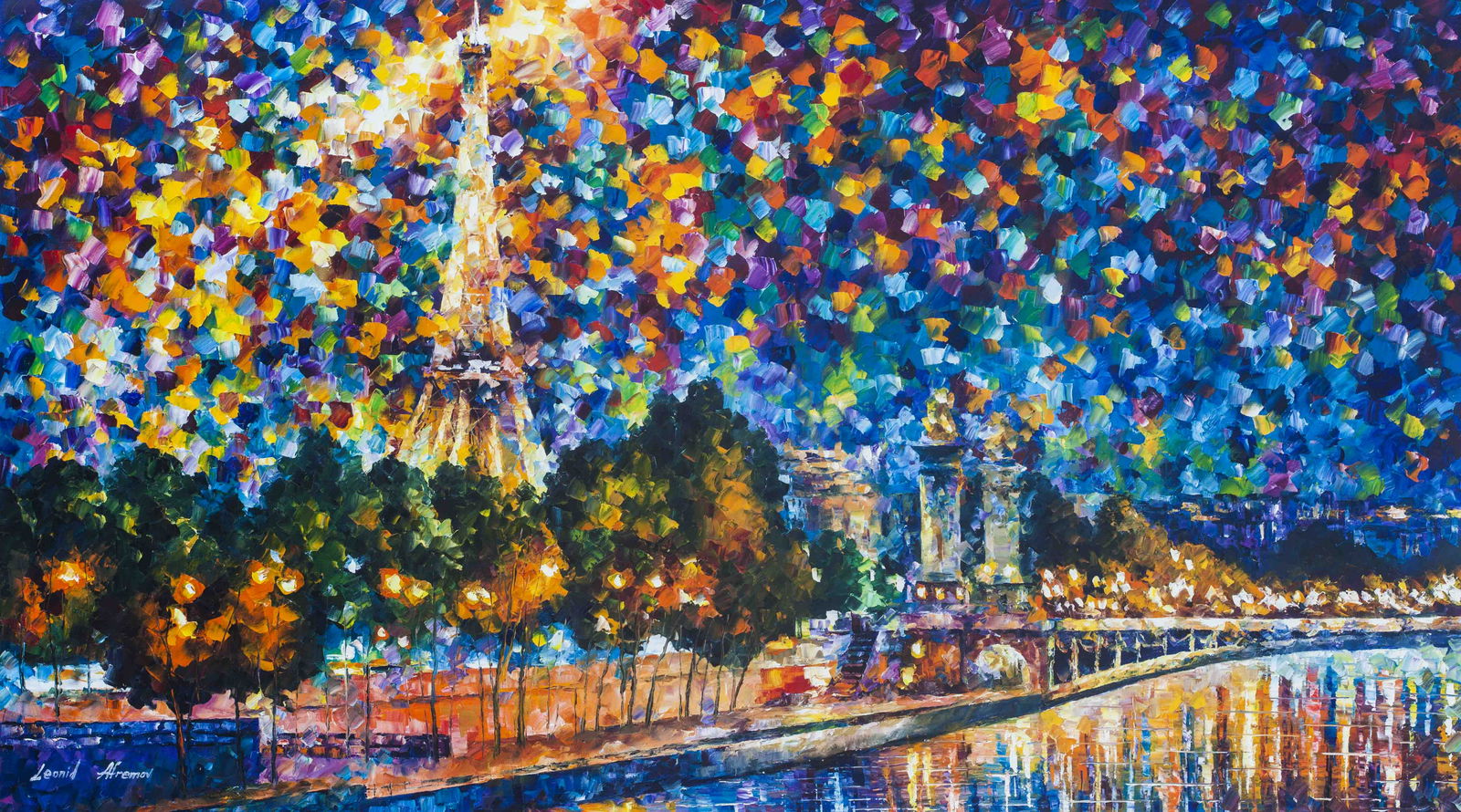 Paris Sienne River And Eiifel Tower - Limited Edition 1/25 by Leonid Afremov: Paris Sienne River And Eiifel Tower - Limited Edition 1/25 by Leonid Afremov Available EXCLUSIVELY through Mynt Auctions, this is a limited edition giclee hand-painted by Leonid Afremov, who sadly pas