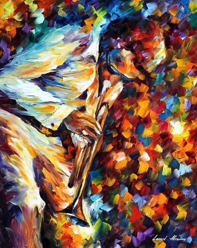 Miles Davis Gold Trumpet - Limited Edition 1/25 by Leonid Afremov: Miles Davis Gold Trumpet - Limited Edition 1/25 by Leonid Afremov Available EXCLUSIVELY through Mynt Auctions, this is a limited edition giclee hand-painted by Leonid Afremov, who sadly passed away in