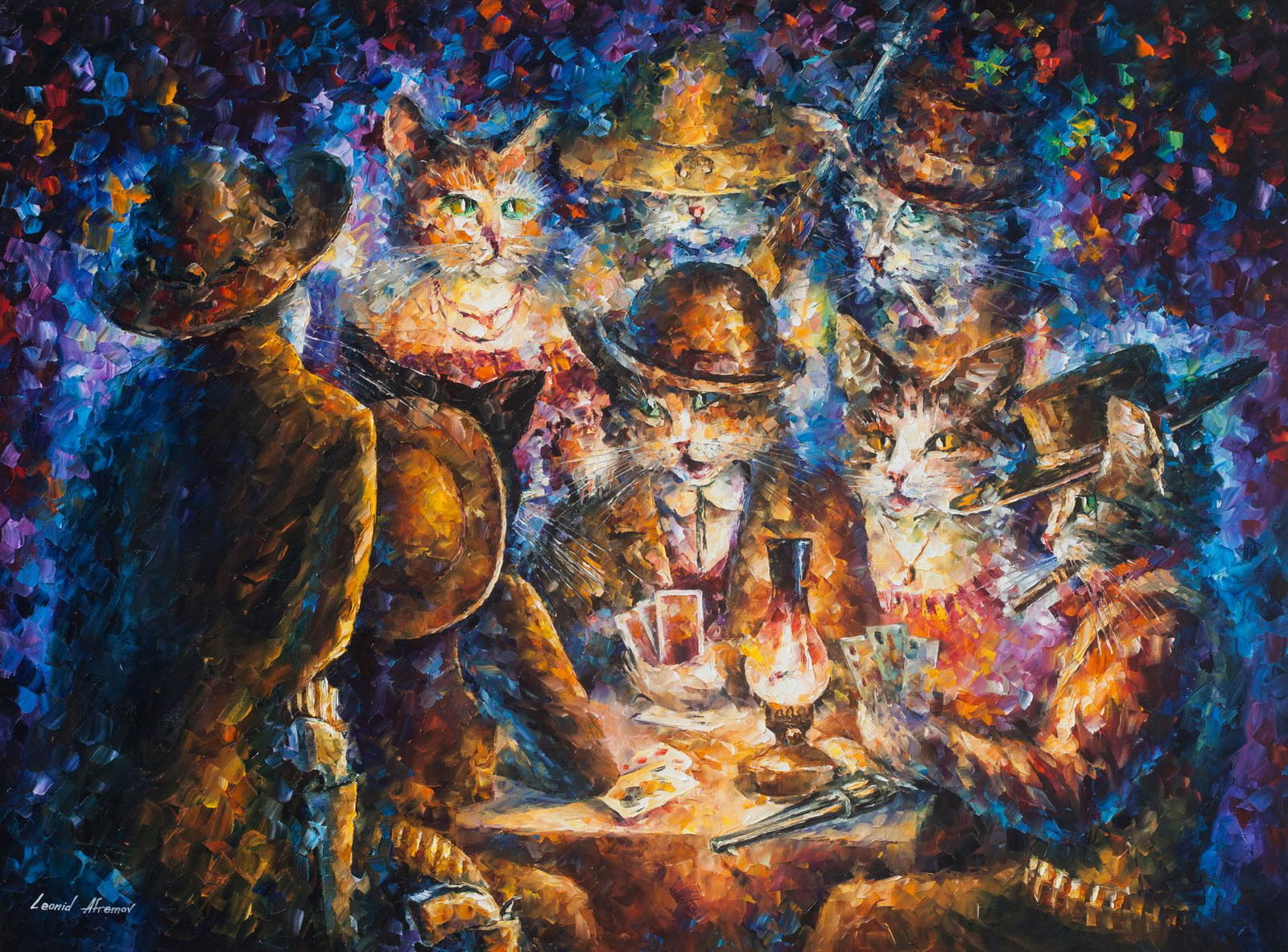 Cat Poker - Limited Edition 1/25 by Leonid Afremov: Cat Poker - Limited Edition 1/25 by Leonid Afremov Available EXCLUSIVELY through Mynt Auctions, this is a limited edition giclee hand-painted by Leonid Afremov, who sadly passed away in 2019. This is