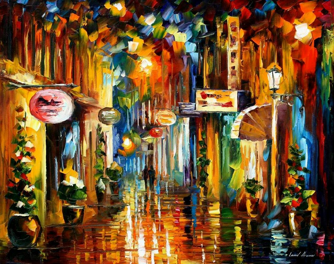 Old City Street - Limited Edition 1/25 by Leonid Afremov: Old City Street - Limited Edition 1/25 by Leonid Afremov Available EXCLUSIVELY through Mynt Auctions, this is a limited edition giclee hand-painted by Leonid Afremov, who sadly passed away in 2019. Th