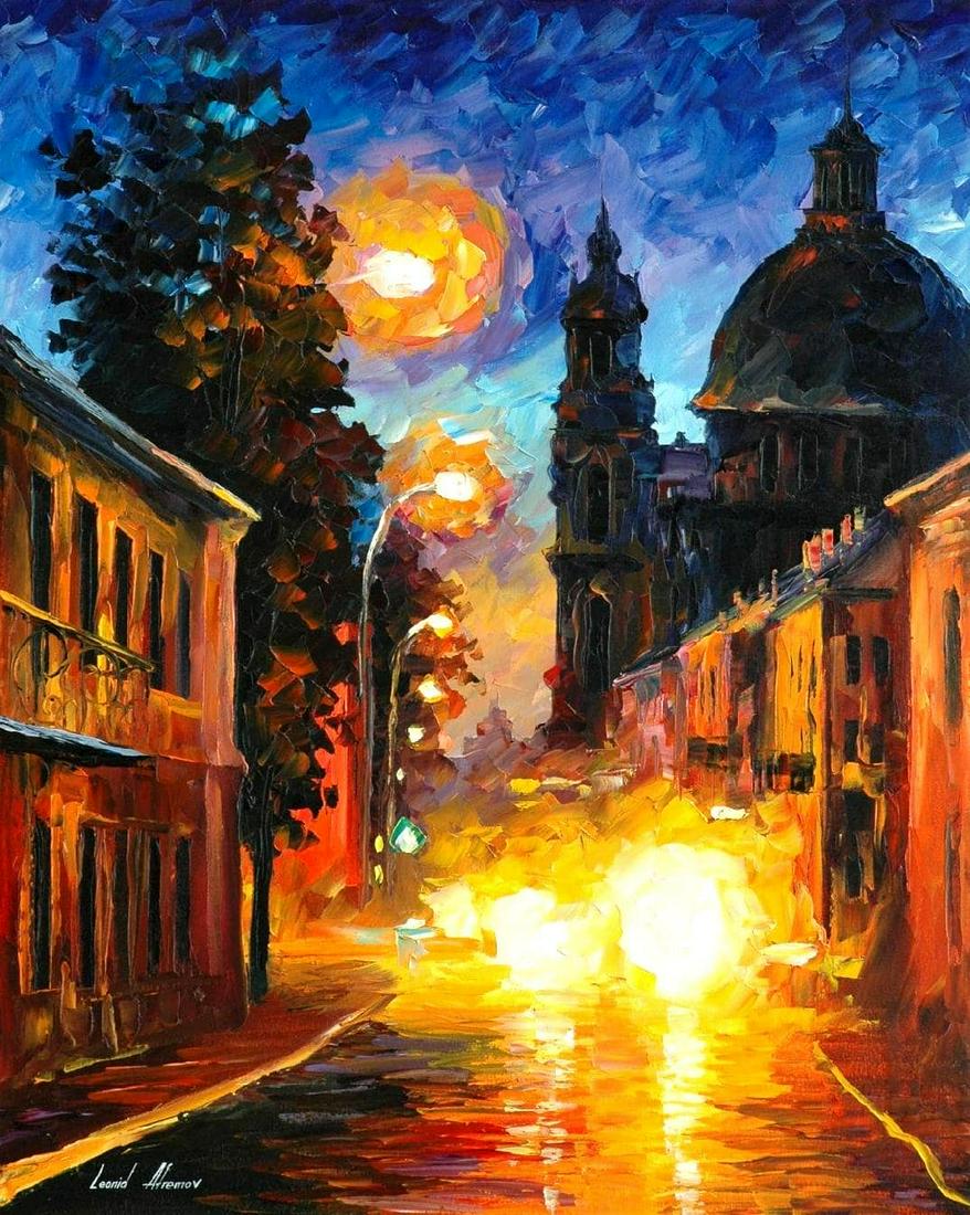 A Time When The City Sleeps - Limited Edition 1/25 by Leonid Afremov: A Time When The City Sleeps - Limited Edition 1/25 by Leonid Afremov Available EXCLUSIVELY through Mynt Auctions, this is a limited edition giclee hand-painted by Leonid Afremov, who sadly passed away