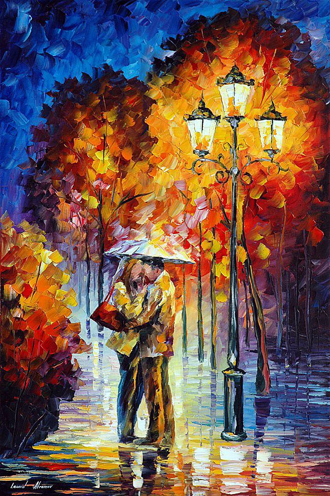 Kiss Under The Rain - Limited Edition 1/25 by Leonid Afremov: Kiss Under The Rain - Limited Edition 1/25 by Leonid Afremov Available EXCLUSIVELY through Mynt Auctions, this is a limited edition giclee hand-painted by Leonid Afremov, who sadly passed away in 2019