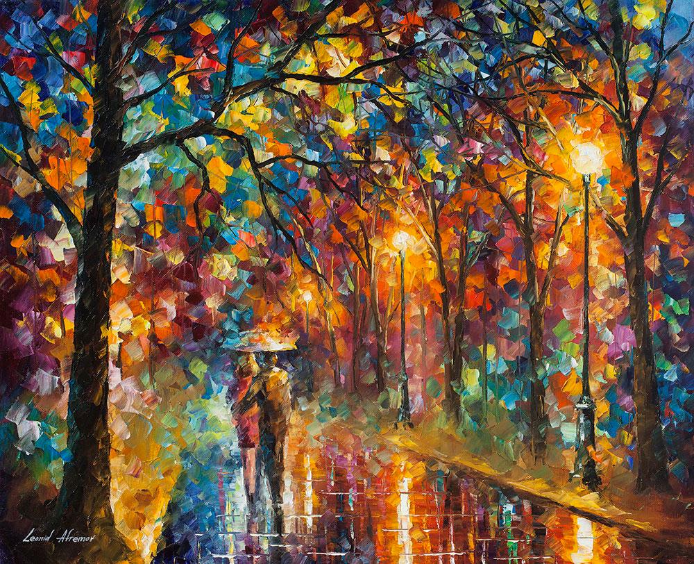 Walking In The Rain - Limited Edition 1/25 by Leonid Afremov: Walking In The Rain - Limited Edition 1/25 by Leonid Afremov Available EXCLUSIVELY through Mynt Auctions, this is a limited edition giclee hand-painted by Leonid Afremov, who sadly passed away in 2019