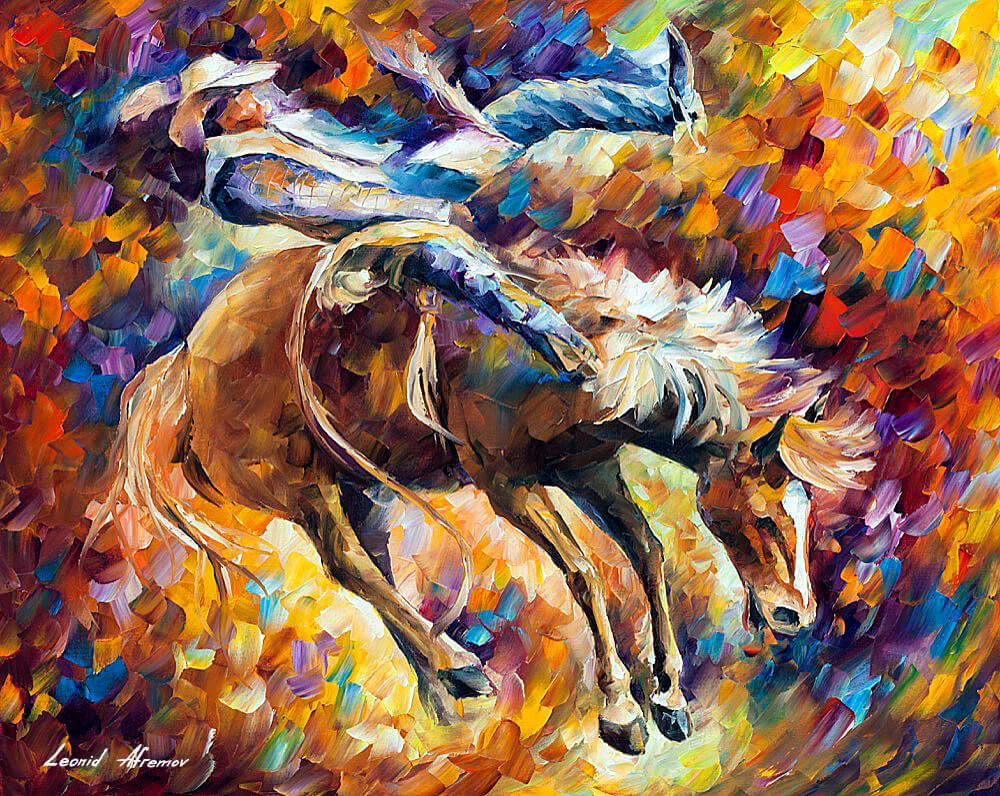Spectacular Rodeo - Limited Edition 1/25 by Leonid Afremov: Spectacular Rodeo - Limited Edition 1/25 by Leonid Afremov Available EXCLUSIVELY through Mynt Auctions, this is a limited edition giclee hand-painted by Leonid Afremov, who sadly passed away in 2019.