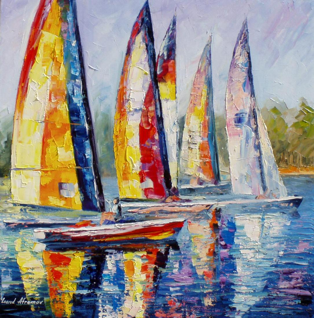 Sailboat-Competition - Limited Edition 1/25 by Leonid Afremov: Sailboat-Competition - Limited Edition 1/25 by Leonid Afremov Available EXCLUSIVELY through Mynt Auctions, this is a limited edition giclee hand-painted by Leonid Afremov, who sadly passed away in 201