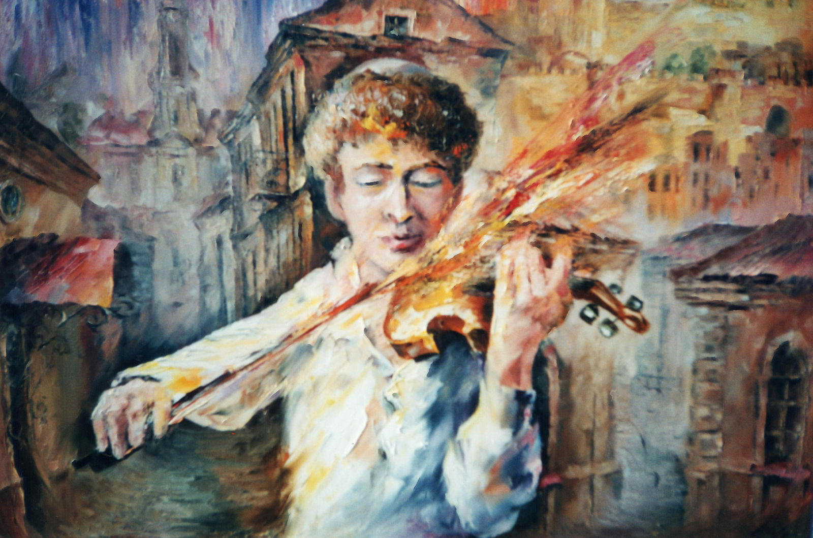 Violinist In The City - Limited Edition 1/25 by Leonid Afremov: Violinist In The City - Limited Edition 1/25 by Leonid Afremov Available EXCLUSIVELY through Mynt Auctions, this is a limited edition giclee hand-painted by Leonid Afremov, who sadly passed away in 20