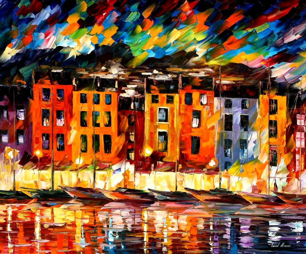 Portofino - Liguria, Italy - Limited Edition 1/25 by Leonid Afremov: Portofino - Liguria, Italy - Limited Edition 1/25 by Leonid Afremov Available EXCLUSIVELY through Mynt Auctions, this is a limited edition giclee hand-painted by Leonid Afremov, who sadly passed away