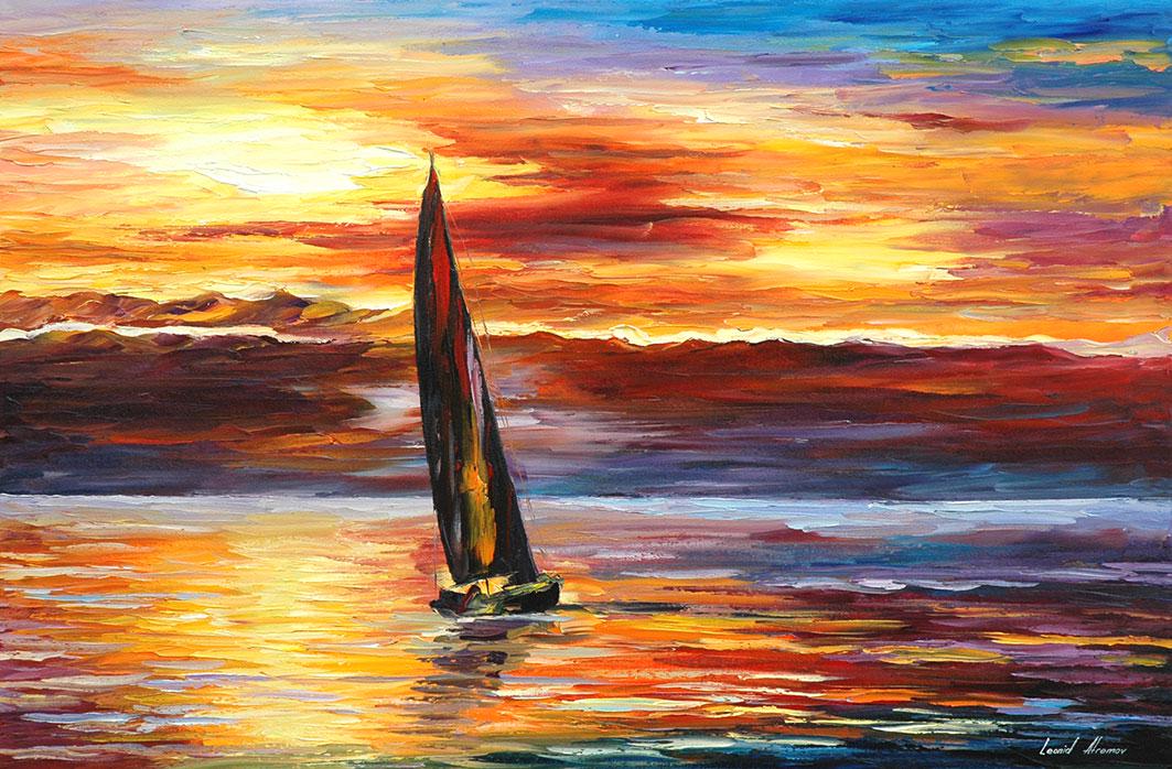 Lonely Sailboat - Limited Edition 1/25 by Leonid Afremov: Lonely Sailboat - Limited Edition 1/25 by Leonid Afremov Available EXCLUSIVELY through Mynt Auctions, this is a limited edition giclee hand-painted by Leonid Afremov, who sadly passed away in 2019. Th