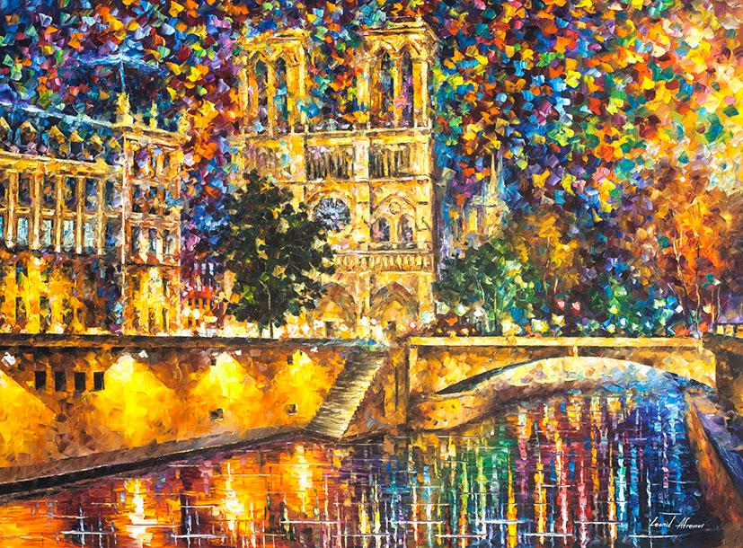Paris Notre Dame Cathedral - Limited Edition 1/25 by Leonid Afremov: Paris Notre Dame Cathedral - Limited Edition 1/25 by Leonid Afremov Available EXCLUSIVELY through Mynt Auctions, this is a limited edition giclee hand-painted by Leonid Afremov, who sadly passed away