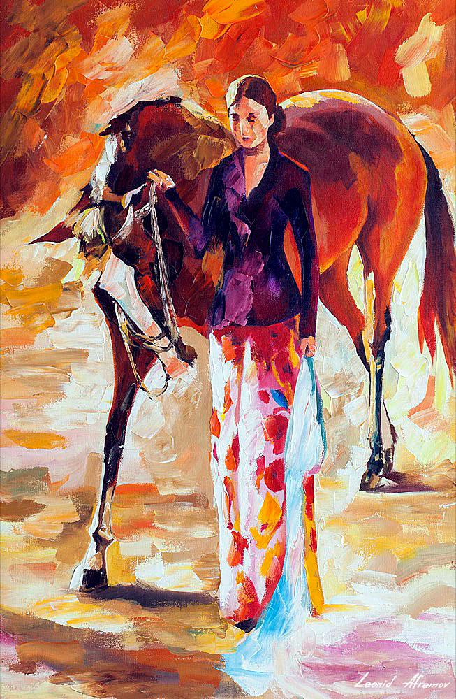 With My Horse - Limited Edition 1/25 by Leonid Afremov: With My Horse - Limited Edition 1/25 by Leonid Afremov Available EXCLUSIVELY through Mynt Auctions, this is a limited edition giclee hand-painted by Leonid Afremov, who sadly passed away in 2019. This