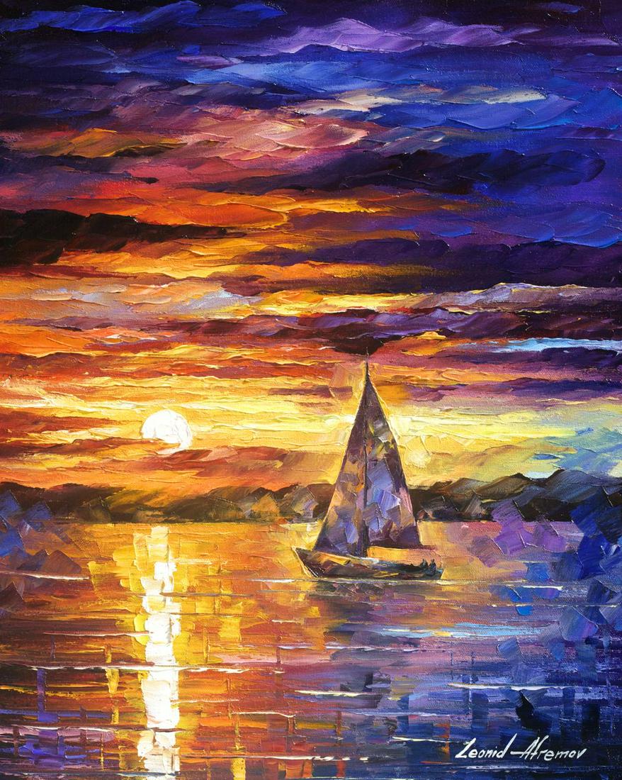 Little Boats - Limited Edition 1/25 by Leonid Afremov: Little Boats - Limited Edition 1/25 by Leonid Afremov Available EXCLUSIVELY through Mynt Auctions, this is a limited edition giclee hand-painted by Leonid Afremov, who sadly passed away in 2019. This