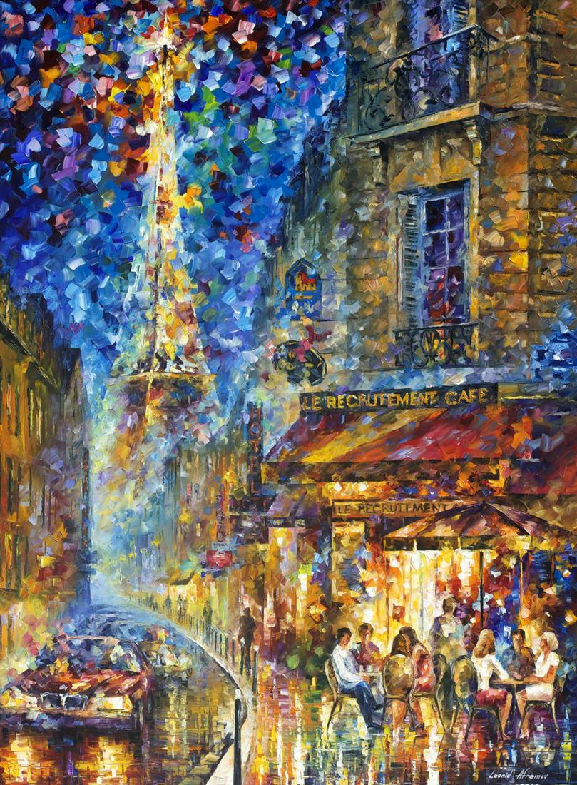 Paris - Recruitement Cafe - Limited Edition 1/25 by Leonid Afremov: Paris - Recruitement Cafe - Limited Edition 1/25 by Leonid Afremov Available EXCLUSIVELY through Mynt Auctions, this is a limited edition giclee hand-painted by Leonid Afremov, who sadly passed away i
