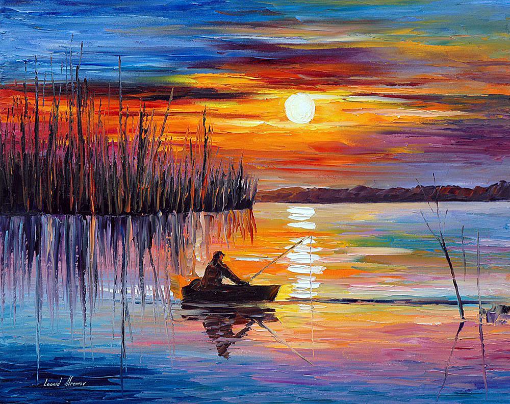 Patience Of The Fisherman - Limited Edition 1/25 by Leonid Afremov: Patience Of The Fisherman - Limited Edition 1/25 by Leonid Afremov Available EXCLUSIVELY through Mynt Auctions, this is a limited edition giclee hand-painted by Leonid Afremov, who sadly passed away i