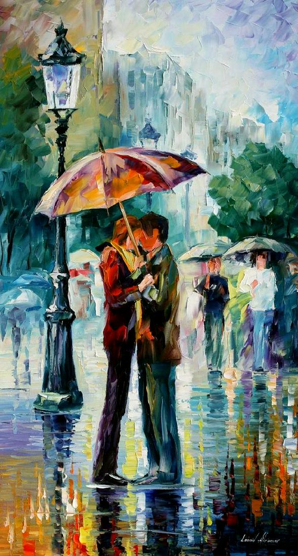 Sweet Rainy Kiss - Limited Edition 1/25 by Leonid Afremov: Sweet Rainy Kiss - Limited Edition 1/25 by Leonid Afremov Available EXCLUSIVELY through Mynt Auctions, this is a limited edition giclee hand-painted by Leonid Afremov, who sadly passed away in 2019. T