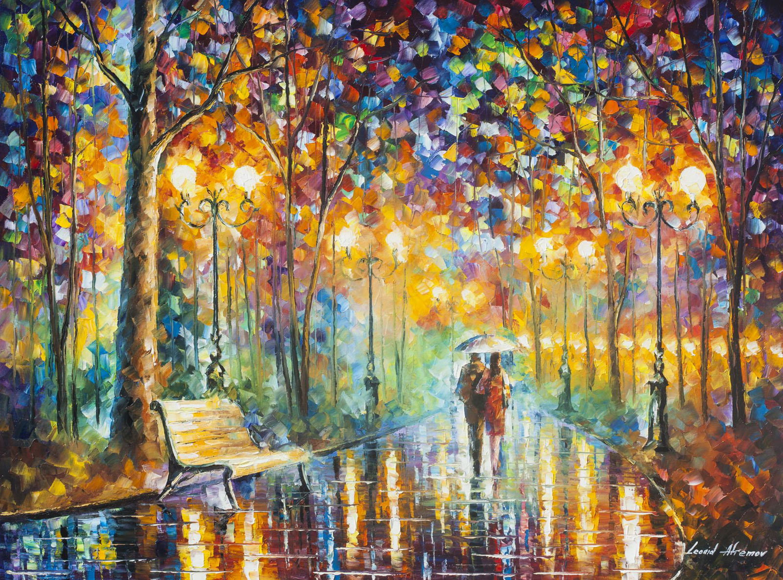 Rain'S Rustle Forever - Limited Edition 1/25 by Leonid Afremov: Rain'S Rustle Forever - Limited Edition 1/25 by Leonid Afremov Available EXCLUSIVELY through Mynt Auctions, this is a limited edition giclee hand-painted by Leonid Afremov, who sadly passed away in 20