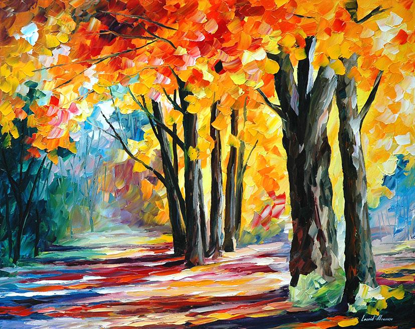 Sunny October - Limited Edition 1/25 by Leonid Afremov: Sunny October - Limited Edition 1/25 by Leonid Afremov Available EXCLUSIVELY through Mynt Auctions, this is a limited edition giclee hand-painted by Leonid Afremov, who sadly passed away in 2019. This