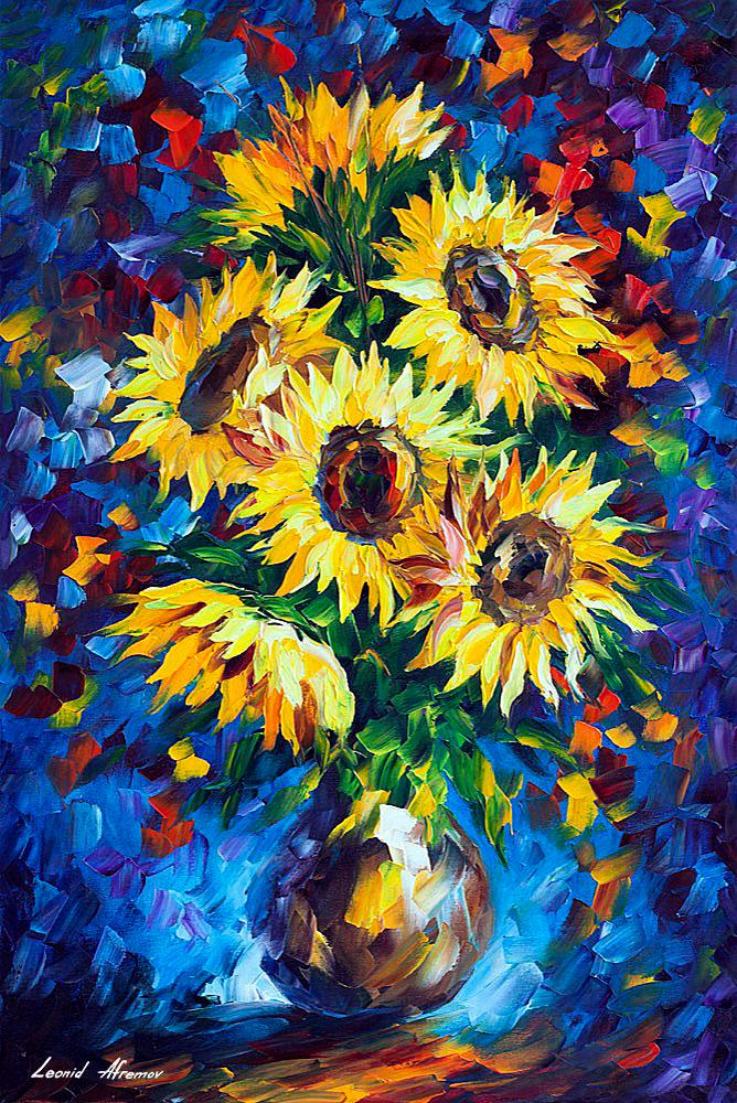 Beautiful Night Sunflowers - Limited Edition 1/25 by Leonid Afremov: Beautiful Night Sunflowers - Limited Edition 1/25 by Leonid Afremov Available EXCLUSIVELY through Mynt Auctions, this is a limited edition giclee hand-painted by Leonid Afremov, who sadly passed away