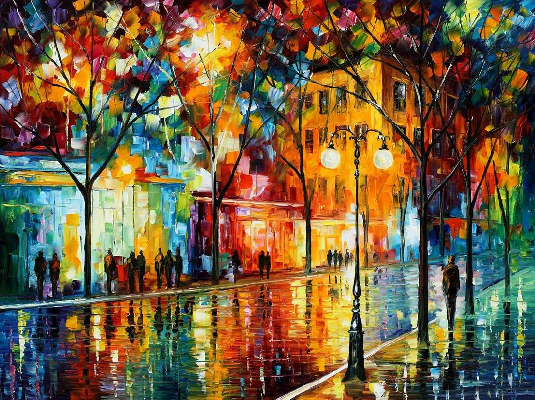 The Colorful Tears Of The Fall - Limited Edition 1/25 by Leonid Afremov: The Colorful Tears Of The Fall - Limited Edition 1/25 by Leonid Afremov Available EXCLUSIVELY through Mynt Auctions, this is a limited edition giclee hand-painted by Leonid Afremov, who sadly passed a