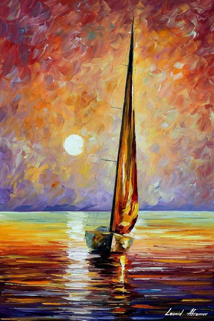 Little Gold Sail - Limited Edition 1/25 by Leonid Afremov: Little Gold Sail - Limited Edition 1/25 by Leonid Afremov Available EXCLUSIVELY through Mynt Auctions, this is a limited edition giclee hand-painted by Leonid Afremov, who sadly passed away in 2019. T