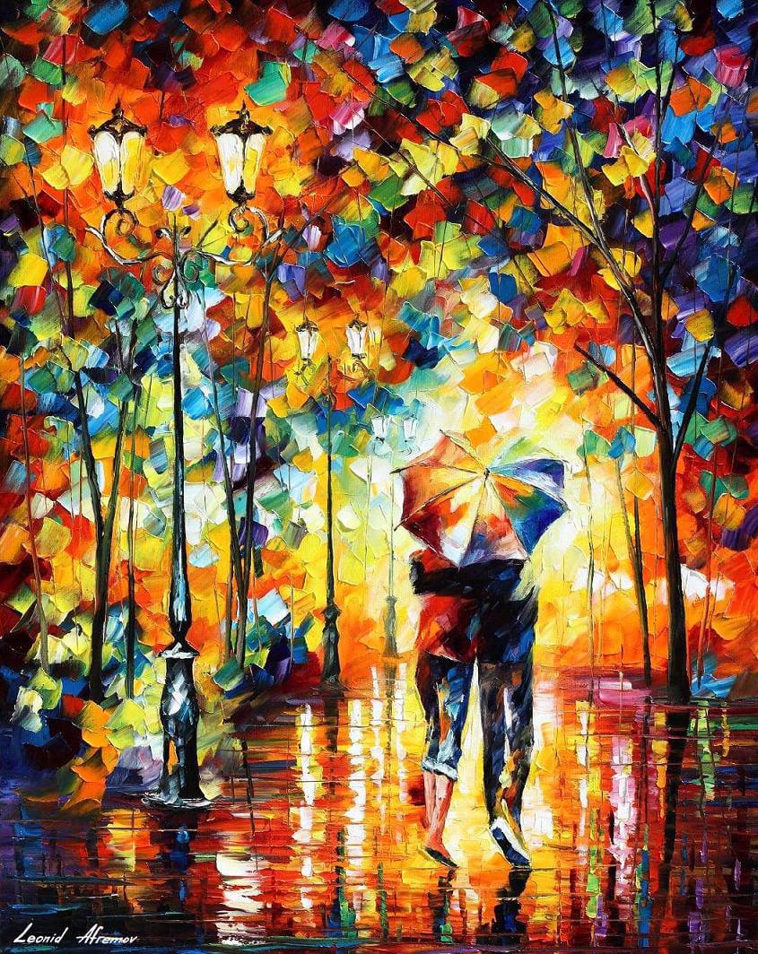 Couple Under One Umbrella - Limited Edition 1/25 by Leonid Afremov: Couple Under One Umbrella - Limited Edition 1/25 by Leonid Afremov Available EXCLUSIVELY through Mynt Auctions, this is a limited edition giclee hand-painted by Leonid Afremov, who sadly passed away i