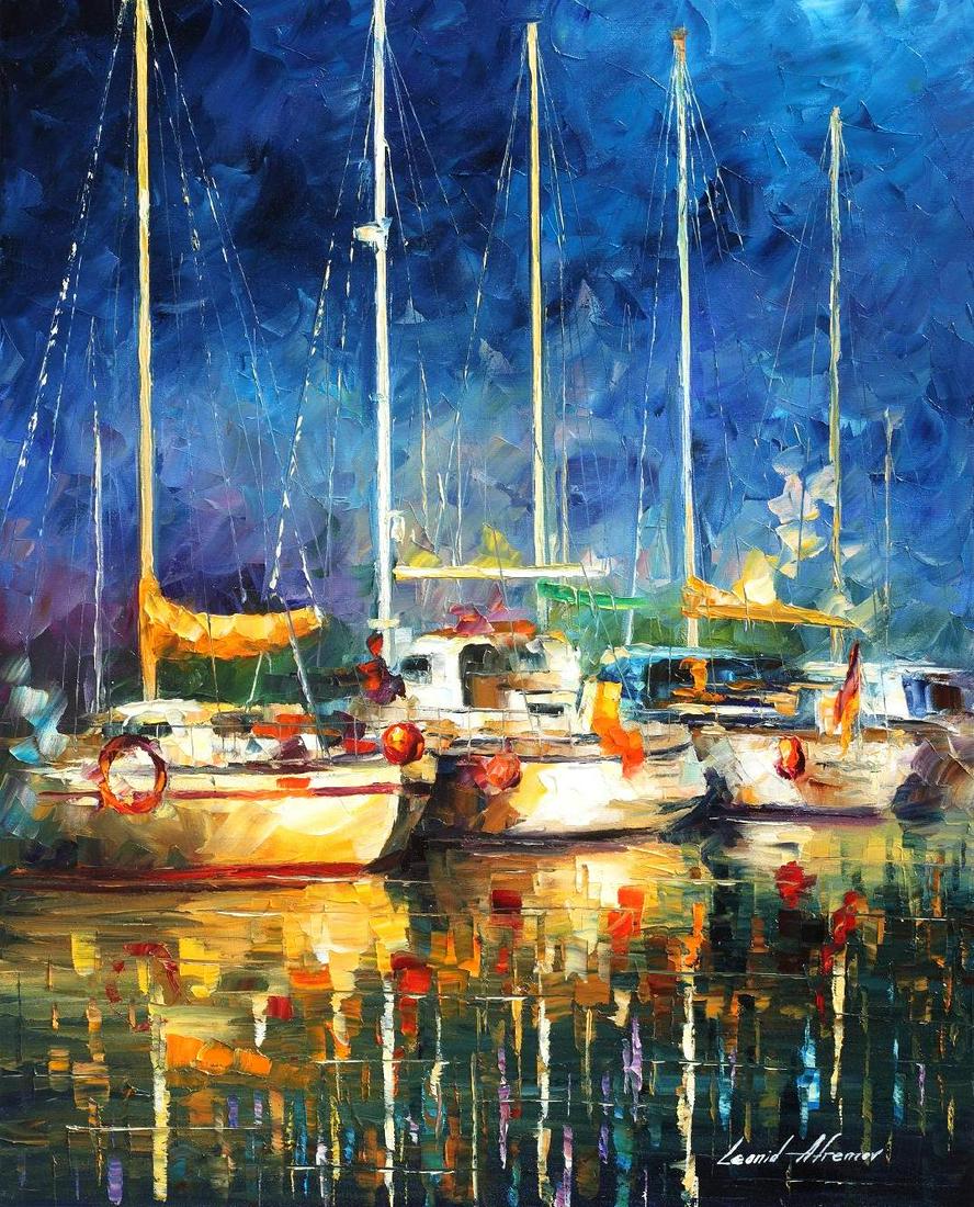 In The Port - Limited Edition 1/25 by Leonid Afremov: In The Port - Limited Edition 1/25 by Leonid Afremov Available EXCLUSIVELY through Mynt Auctions, this is a limited edition giclee hand-painted by Leonid Afremov, who sadly passed away in 2019. This i