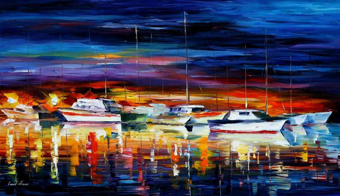 Yacht Club â€” Night - Limited Edition 1/25 by Leonid Afremov: Yacht Club â€” Night - Limited Edition 1/25 by Leonid Afremov Available EXCLUSIVELY through Mynt Auctions, this is a limited edition giclee hand-painted by Leonid Afremov, who sadly passed away i