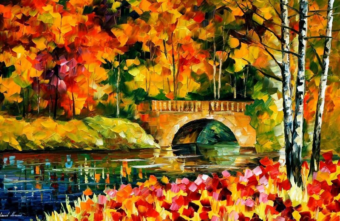 Fall Bridge - Limited Edition 1/25 by Leonid Afremov: Fall Bridge - Limited Edition 1/25 by Leonid Afremov Available EXCLUSIVELY through Mynt Auctions, this is a limited edition giclee hand-painted by Leonid Afremov, who sadly passed away in 2019. This i