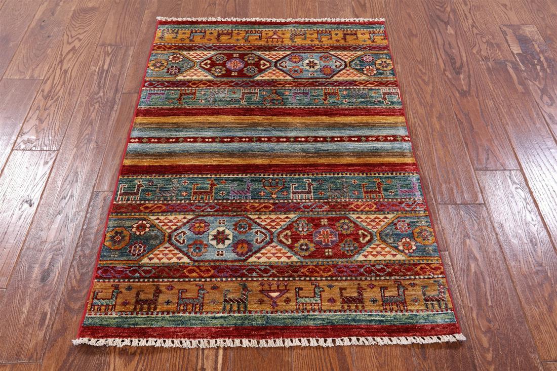 Tribal Persian Gabbeh Hand Knotted Rug 2' 8" X 4' 0": Tribal Persian Gabbeh Hand Knotted Rug 2' 8" X 4' 0" Design: Tribal Exact Size: 2\ 8 X 4\ 0 Style: Gabbeh Foundation: Cotton Pile: Wool Weave: Hand-knotted Age: New The Mynt Guarantee: All items in th