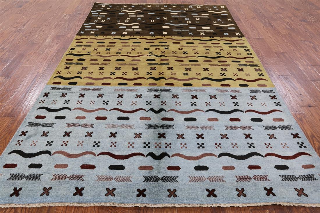 6' 7" X 9' 10" Persian Gabbeh Hand Knotted Wool Rug: 6' 7" X 9' 10" Persian Gabbeh Hand Knotted Wool Rug Design: Tribal Exact Size: 6\ 7 X 9\ 10 Style: Gabbeh Foundation: Cotton Pile: Wool Weave: Hand-knotted Age: New The Mynt Guarantee: All items in th