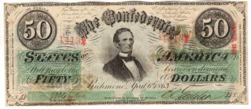 1863 $50 CONFEDERATE STATES OF AMERICA T-57 X CROSS CUT CANCELED VERY FINE: 1863 $50 CONFEDERATE STATES OF AMERICA T-57 X CROSS CUT CANCELED VERY FINE Country/Region of Manufacture: United States Certification: Uncertified Type: Confederate Currency Circulated/Uncirculated: C