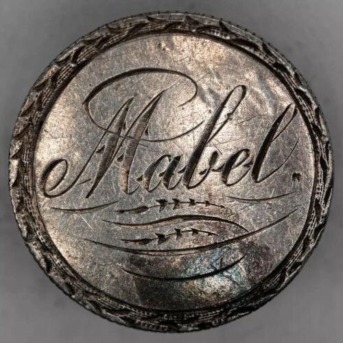1875 SEATED LIBERTY DIME 10C SILVER - LOVE TOKEN "MABEL" BUTTON: 1875 SEATED LIBERTY DIME 10C SILVER - LOVE TOKEN "MABEL" BUTTON Certification: Uncertified Composition: Silver Year: 1875 Circulated/Uncirculated: Unknown Strike Type: No Grade Country: USA KM Number: