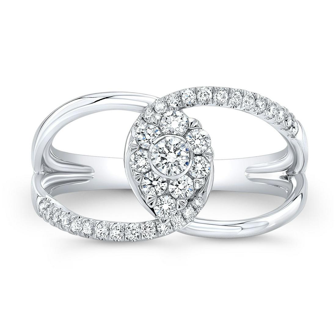 Diamond Open Work Pear-shape Cluster Ring In 14k White Gold: 14k White Gold Coronet Ring With 37 Round Brilliant Diamonds Weighing 0.40 Carats Style: Coronet Primary Stone: Diamond Gender: Ladies Metal:14K White Gold Country of Origin: China Dimensions (LxWxH i