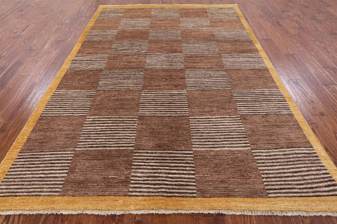 Persian Gabbeh Hand Knotted Wool Rug 6' 7" X 9' 4": Persian Gabbeh Hand Knotted Wool Rug 6' 7" X 9' 4" Design: Tribal Exact Size: 6\ 7 X 9\ 4 Style: Gabbeh Foundation: Cotton Pile: Wool Weave: Hand-knotted Age: New The Mynt Guarantee: All items in this