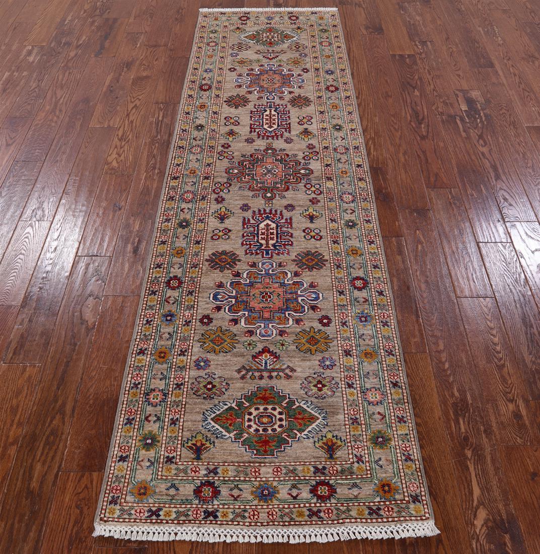 Runner Handmade Geometric Super Kazak Rug 2' 8" X 9' 0": Runner Handmade Geometric Super Kazak Rug 2' 8" X 9' 0" Design: Traditional Exact Size: 2\ 8 X 9\ 0 Style: Super Kazak Foundation: Cotton Pile: Wool Weave: Hand-knotted Age: New The Mynt Guarantee: Al