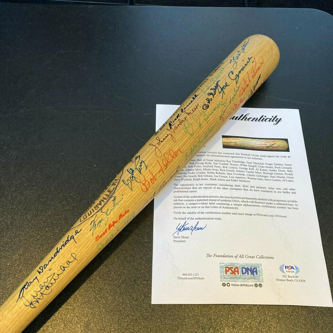 Hank Aaron Warren Giles Joe Cronin Coveleski Grimes HOF Multi Signed Bat PSA: Hank Aaron Warren Giles Joe Cronin Coveleski Grimes HOF Multi Signed Bat PSA Product: Bat Sport: Baseball-MLB Autograph Authentication: Professional Sports Authenticator (PSA) Original/Reprint: Origin