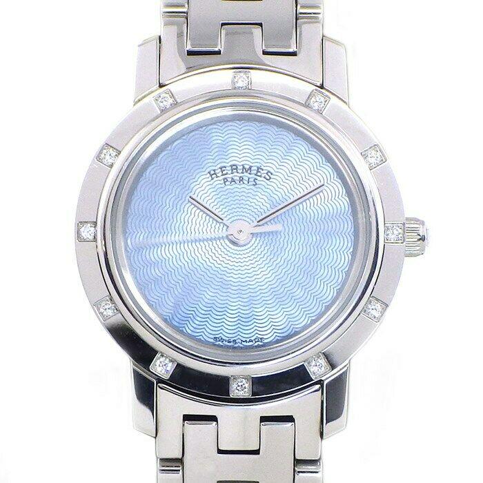 Hermes Clipper Nacre CL4.230 Quartz 12P Diamond Blue Shell Ladies Watch: Hermes Clipper Nacre CL4.230 Quartz 12P Diamond Blue Shell Ladies Watch Brand: Hermes Type: Wristwatch Department: Ladies Pre-Owned The Mynt Guarantee: All items in this auction are guaranteed authent