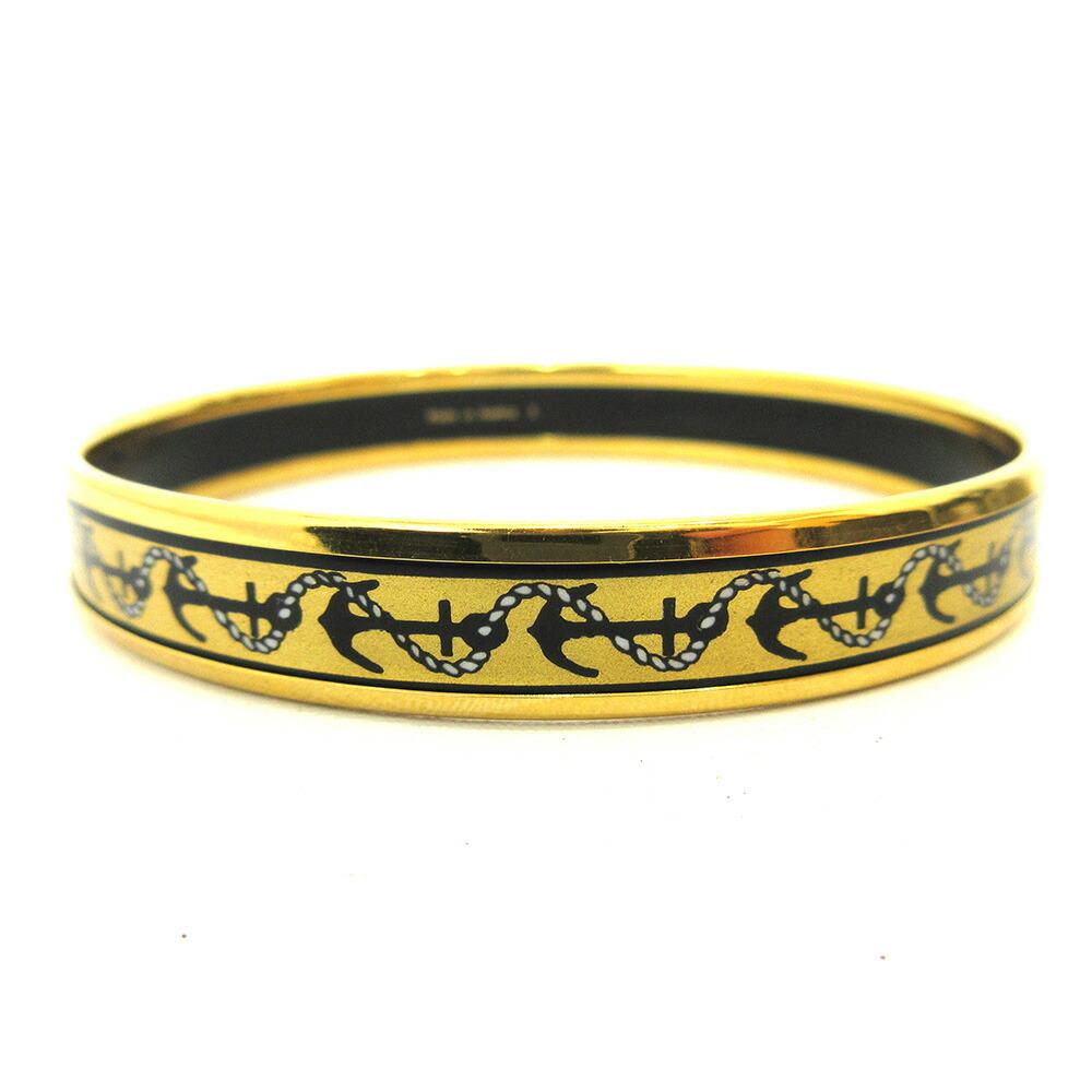 Hermes Emayle PM Gold Color Golden Bangle Bracelet Anchor Motif Ladies Cloisonne Grill: Hermes Emayle PM Gold Color Golden Bangle Bracelet Anchor Motif Ladies Cloisonne Grill Brand: Hermes Type: Bangle Gender: Women Material: Cloisonne/enamel Color: Gold Diameter: 6.5cm / 2.55 Length: 19