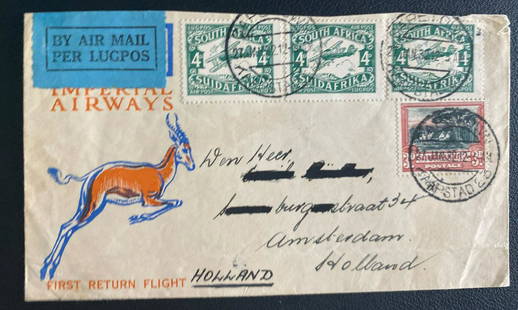 1932 Capetown South Africa Crash Flight Cover To Amsterdam: 1932 Capetown South Africa Crash Flight Cover To Amsterdam Type: Cover Place of Origin: South Africa (until 1961) Quality: Used Grade: Ungraded Country/Region of Manufacture: Netherlands