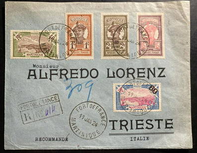 1924 Fort De France Martinique Registered Cover To Trieste Italy: 1924 Fort De France Martinique Registered Cover To Trieste Italy Region: Martinique Grade: Ungraded Place of Origin: France & Colonies Quality: Used Type: Cover Country/Region of Manufacture: Italy