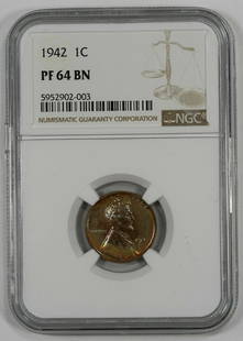 1942 PROOF LINCOLN WHEAT CENT 1C NGC PF 64 BN BROWN - PRETTY COLOR: 1942 PROOF LINCOLN WHEAT CENT 1C NGC PF 64 BN BROWN - PRETTY COLOR Certification: NGC Composition: Copper Grade: PF-64 Year: 1942 Circulated/Uncirculated: Uncirculated Strike Type: PR Mint Location: