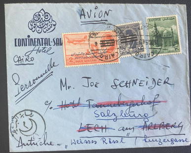 1954 Cairo Egypt Commercial Airmail cover To Lech: 1954 Cairo Egypt Commercial Airmail cover To Lech Type: Cover Place of Origin: Egypt Quality: Used Grade: Ungraded Country/Region of Manufacture: Switzerland Certification: Uncertified Pre-Owned