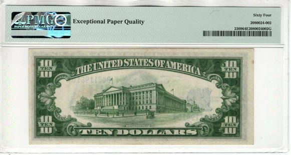 1934 A $10 SILVER CERTIFICATE NORTH AFRICA FR.2309 BA BLOCK PMG CU 64 EPQ: 1934 A $10 SILVER CERTIFICATE NORTH AFRICA FR.2309 BA BLOCK PMG CU 64 EPQ Country/Region of Manufacture: United States Certification Number: 2080024-002 Certification: PMG Grade: 64 Type: North