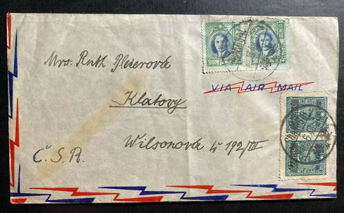 1948 Shanghai China Airmail Cover Jewish Refugee to Klatovy Czechoslovakia: 1948 Shanghai China Airmail Cover Jewish Refugee to Klatovy Czechoslovakia Grade: Ungraded Place of Origin: China Quality: Used Era: 1946 Type: Cover Country/Region of Manufacture: Canada