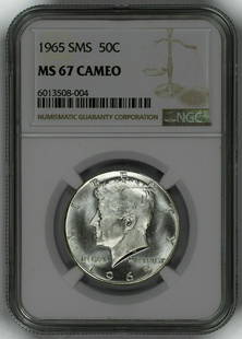 1965 SMS KENNEDY HALF DOLLAR 50C NGC CERTIFIED MS 67 MINT STATE UNC CAMEO: 1965 SMS KENNEDY HALF DOLLAR 50C NGC CERTIFIED MS 67 MINT STATE UNC CAMEO Certification: NGC Composition: Silver Grade: MS-67 Year: 1965 Circulated/Uncirculated: Uncirculated Strike Type: MS