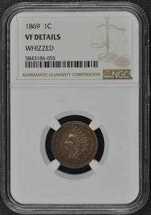 1869 Bronze Indian Cent 1C NGC VF Details: 1869 Bronze Indian Cent 1C NGC VF Details Certification: NGC Certification Number: 5843186055 Grade: VF Details Year: 1869 Circulated/Uncirculated: Uncirculated Strike Type: Business Mint Location: