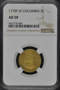 1778P SF Colombia 2E Two Escudo NGC AU50 Top