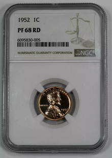 1952 PROOF LINCOLN WHEAT CENT PENNY 1C NGC CERTIFIED PF 68 RED: 1952 PROOF LINCOLN WHEAT CENT PENNY 1C NGC CERTIFIED PF 68 RED Certification: NGC Composition: Copper Grade: PF-68 Year: 1952 Circulated/Uncirculated: Uncirculated Strike Type: PR Mint Location: