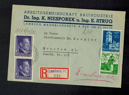 1943 Lemberg Poland Germany GG Censored cover to Dresden Building: 1943 Lemberg Poland Germany GG Censored cover to Dresden Building Type: Cover Region: Germany Era: 1940 event: Germany Quality: Used Place of Origin: Germany & Colonies Grade: Ungraded